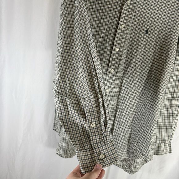 Ralph Lauren Blake Dress Shirt Men's XL Brown Blue Plaid Button Up Long Sleeve - Picture 7 of 11